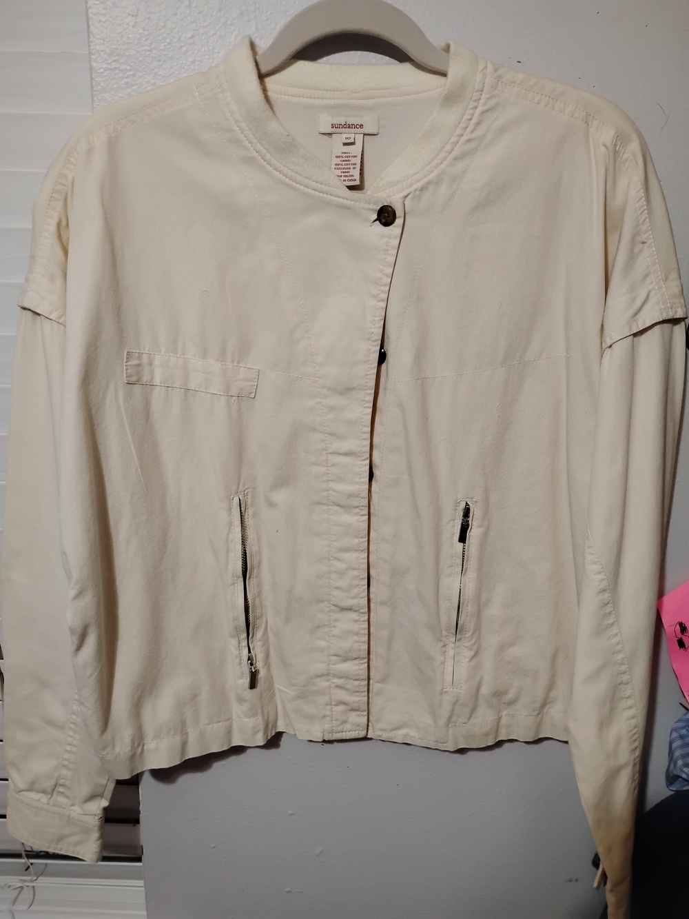 Sundance Cream Collarless Cotton Jacket